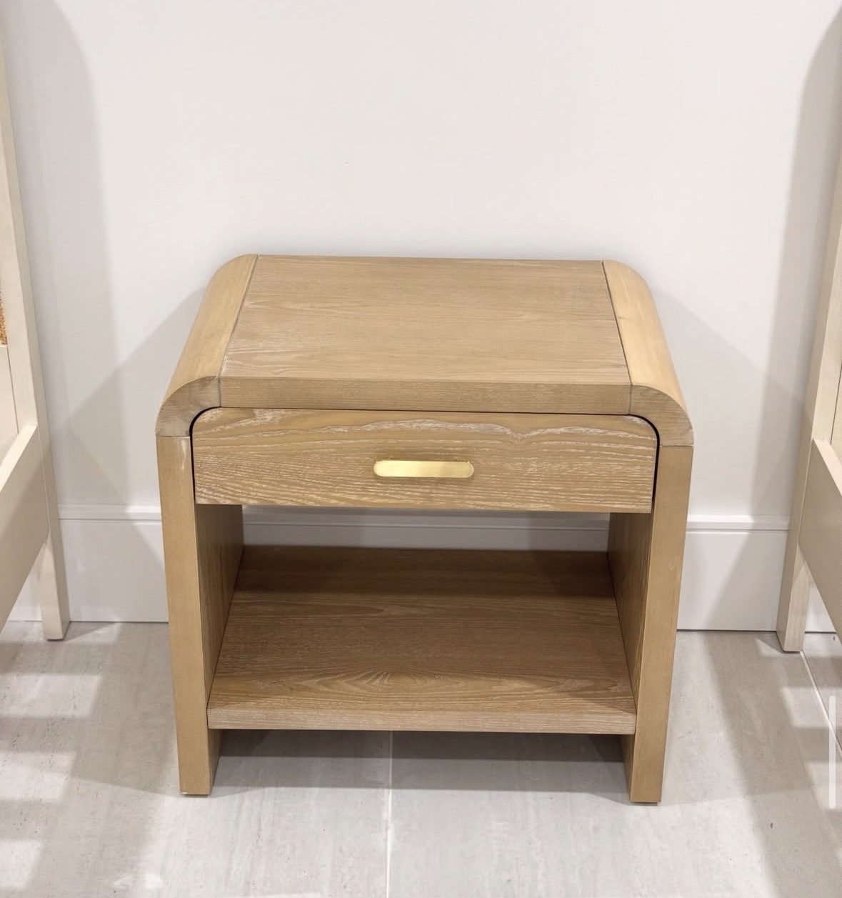 Completed wood nightstand with drawer