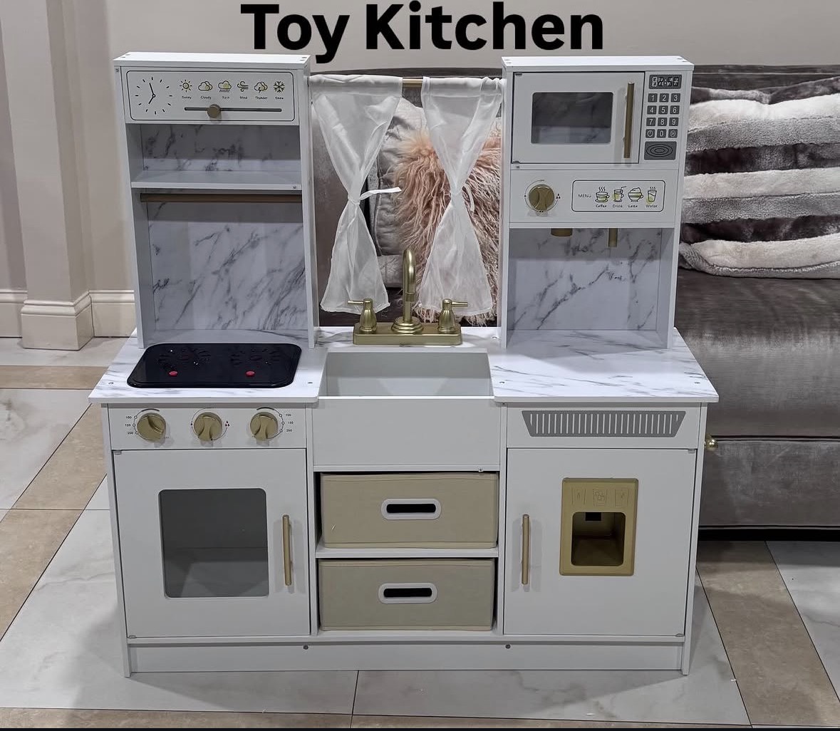 Completed marble-style children's toy kitchen
